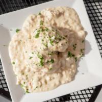 Biscuits & Gravy · Homemade biscuits with this old farm sausage gravy served with a kick.