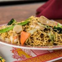 Cantonese Chicken Lo Mein · Chicken breast stir fried with fresh Chinese vegetables in a light sauce mixed in with pan f...