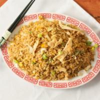 Chicken Fried Rice · Stir Fried chicken rice with eggs and green onions.