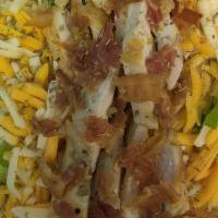 Chicken Cobb Salad · Fresh lettuce, grilled chicken, bacon, egg, tomato,cucumber, green onion, cheese and dressin...