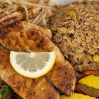 Hibachi Salmon
 · Fresh salmon fillet grilled with garlic butter, lemon and soy sauce.