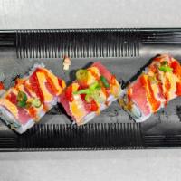 Dragon Roll · (8 Pieces) Shrimp tempura, imitation crab and cucumber, topped with tuna tartar, spicy mayo,...
