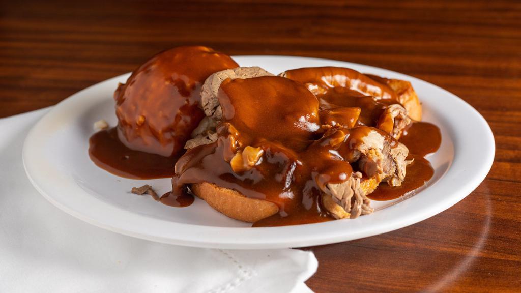 Hot Beef · The knife and fork classic you love with tender roast beef, mashed potatoes and beef gravy.