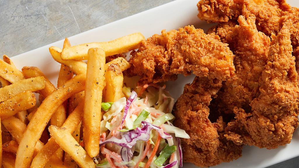 Top Gear Tenders · Fresh, hand-breaded to order chicken tenders, coleslaw and french fries. Served with your choice of sauce