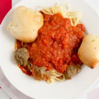 Pasta Meatballs & Marinara · Greeks marinara sauce and Meatballs and breadsticks.