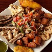 Picada Los Andes · Los Andes Original. w/ Grilled Shrimp, Chicken, Beef, Pork Loin, Sausage, Crackling, Fried G...