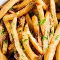 Handcut Fries (Gf) · house cut potato fries, parsley, salt, two sides of house ketchup