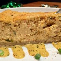 Crawfish Cheesecake · Served with herbed toast points & creole mustard sauce.