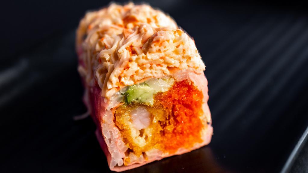 Angry Dragon Roll · shrimp tempura, spicy tuna, avocado ,soy wrap topped w. Spicy crab meat

Consumer Advisory: eating raw fish, shellfish and eggs may increase your risk of foodborne illness, especially if you have certain medical conditions.