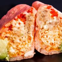 Snow White Roll(10Pcs) · real crab,spicy crabmeat mixed and avocado inside,w.soybean sheet, chef special sauce