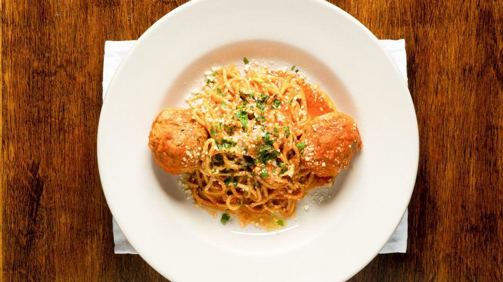 Spaghetti · pork meatballs, tomato sugo, parmesan