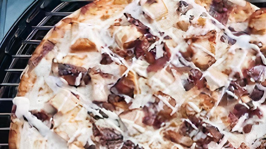 Chicken Bacon · Ranch, grilled chicken, bacon, no pizza sauce.