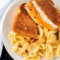 Sweet Potato Grilled Cheese · Roasted sweet potato slices with cheddar cheese, red onions, and balsamic mayo on toasted so...