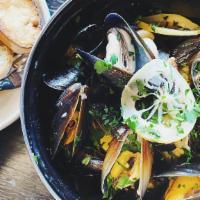 Mussels · steamed PEI mussels, spicy marinara, crostini