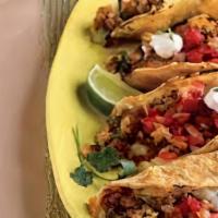 Breakfast Tacos For A Group (5 People) · Scrambled eggs with choice of chorizo sausage bacon with toppings of pico de gallo and cotij...