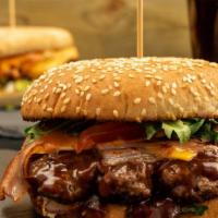 Baconizer Burger · Mouth-watering bacon burger with ketchup, mustard, and mayo.