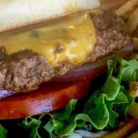 The American Burger · Top menu item. Mayo, lettuce, tomato, red onion, pickles, and American cheese. Served with a...