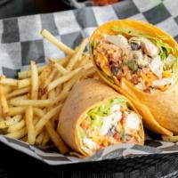 Southwest Wrap · Grilled chicken, bacon, black bean salsa, cheddar Jack cheese, mixed greens, house dressing....