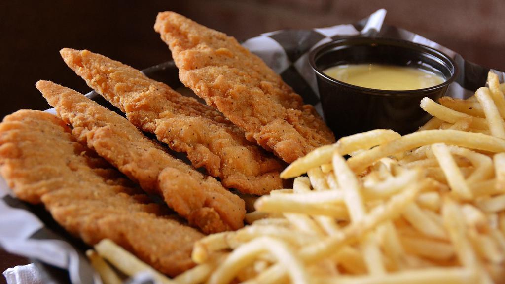 Chicken Tenders · Crispy golden tenders served with your choice of two sides.