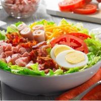 Chef Salad · Mixed Greens | Turkey | Ham | Swiss Cheese | Egg | Tomato | Cucumber | Green Pepper | Red On...