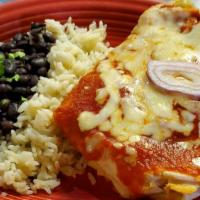 Big Steak Burrito · Served with black beans and rice.