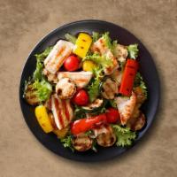 Glory Chicken Salad · Juicy grilled chicken, grilled corn off the cob, tomatoes, lettuce, avocado, and onion make ...