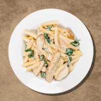 Penne Chicken Alfredo   · Classic house-made alfredo penne pasta cooked with chicken and Italian herbs, garnish with p...