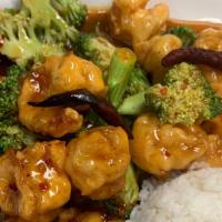 Orange Chicken - L · Hot! Chicken breast marinated in egg white dipped in batter and quickly fried until crispy t...