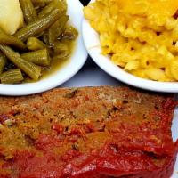 Meatloaf · One (1) piece of our Homemade Meatloaf seasoned to perfection and served with two (2) sides.