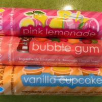 Lip Balm · Option details: Vanilla Cupcake, Bubble Gum, or Pink Lemonade.