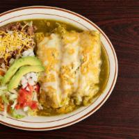 Enchiladas · Soft corn tortilla with inside choice of meat or beans or cheese. Choose from red or green s...