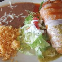Chimichanga · All come with mozzarella cheese topped with bandera sauce. Served with rice and beans. Asada...