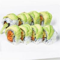 Cater Tuna R · Spicy tuna roll topped with avocado.
