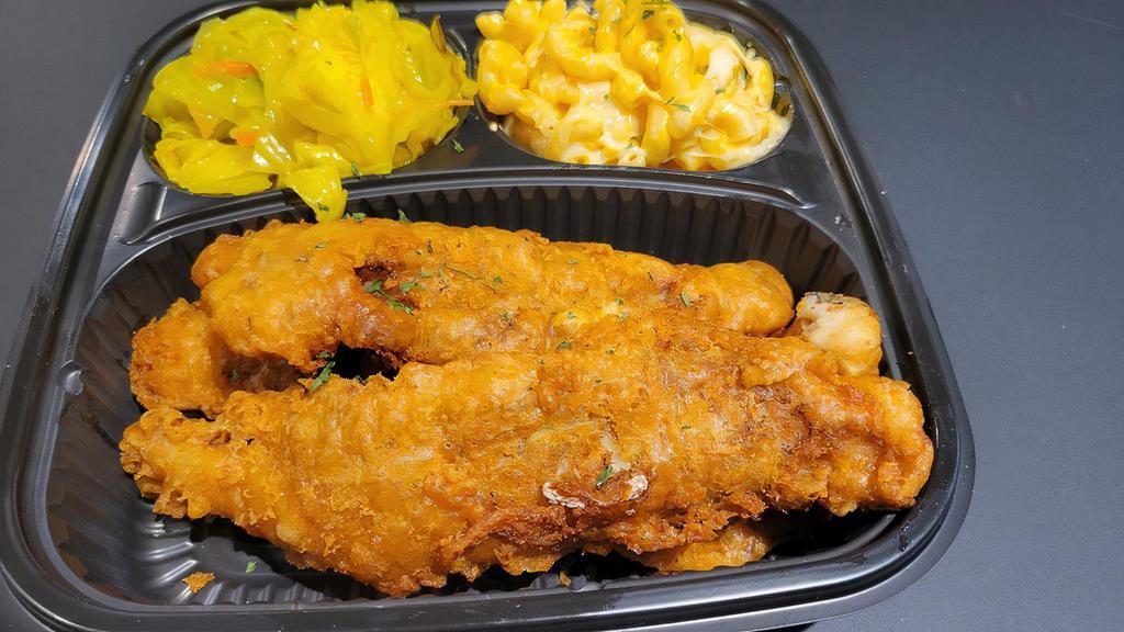Fried Whiting  · Jerk seasoned buttered  fried fillet whiting with 2 sides