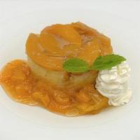 Peach Upside Down Cake · Peach compote, whipped cream