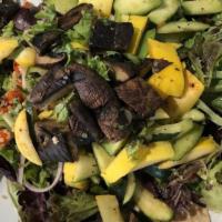 Grilled Veggie · Feld greens, grilled zucchini and yellow squash, grilled portabella mushroom, roasted red pe...