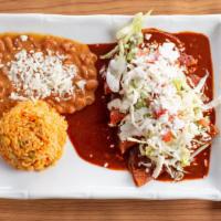 Cheese Enchiladas · 4 tortillas dipped in either mole or green salsa(please specify). With tomato, lettuce, sour...