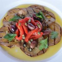 Grilled Eggplant · Sliced, grilled, chilled, marinated in olive oil, garlic and red pepper flake.