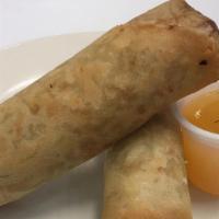 Spring Roll (2 Pieces) · Cabbage, carrot, celery and bean thread noodle wrapped in crispy spring roll shell served wi...