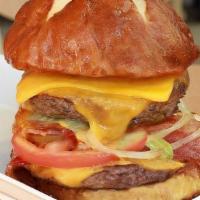 Double Cheeseburger · Quality choice steak burgers 1/3 lb. with onions, tomato, lettuce, mustard, ketchup, lettuce...