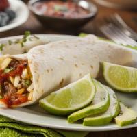 Burrito With Choice Of Filling · Lettuce, tomato, beans, sour cream, and cheese with your choice of meat.