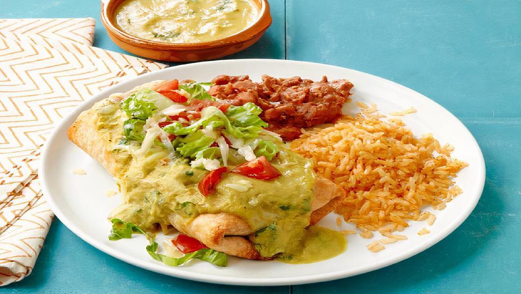 Chimichanga · Deep-fried burrito with meat. Served with rice and beans.