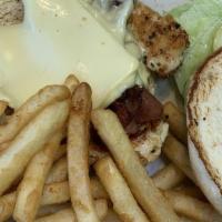 Grilled Chicken Sandwich	 · chargrilled chicken breast with bacon, lettuce, tomato, honey mustard dressing and swiss che...