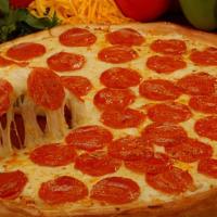 The Sizzler · Double mozzarella cheddar cheese blend, loaded with double pepperoni.