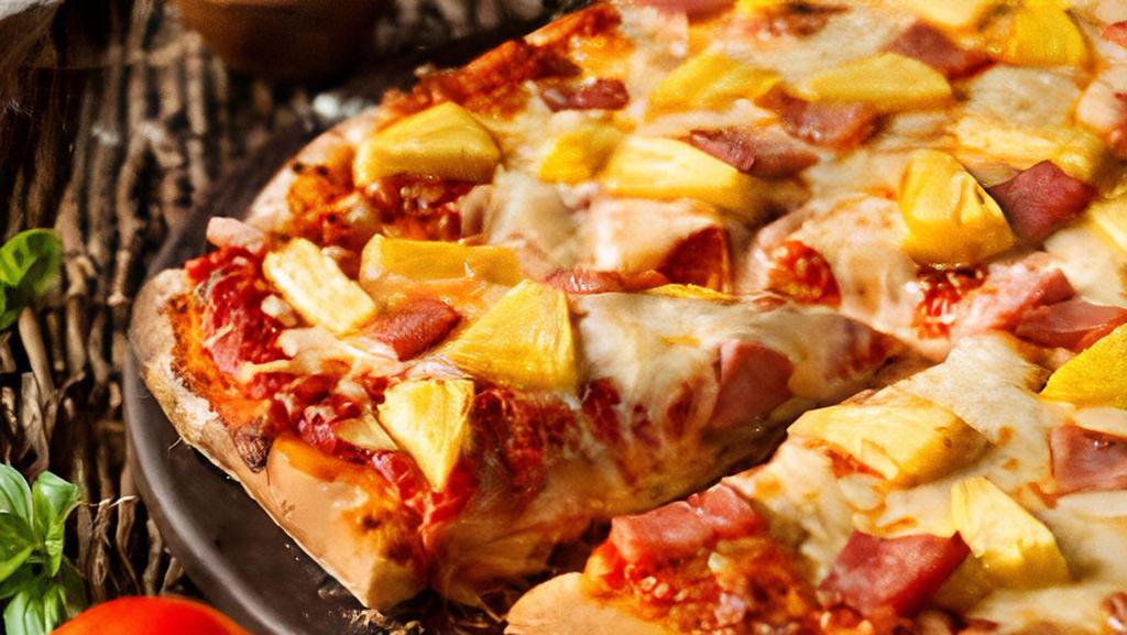Hawaiian · Mozzarella cheese, ham, bacon, pineapple.