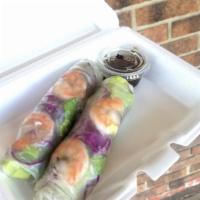 Goi Cuon (2) - Spring Roll · Shrimp, lettuce, vermicelli all together in one fresh roll, serve with seasoned creamy peanu...