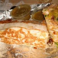 Burrito · Choice of meat, steak, pastor, chicken, chorizo or ground beef, lettuce, tomatoes, sour crea...