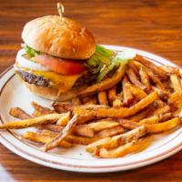Bill'S Burger · 1/3-lb. Burger, Lettuce, Tomato, Onion, Pick;e & choice of cheese on a Bun.