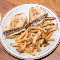 Patty Melt · 1/3-lb. Beef Patty, caramelized Onions, Swiss & Muenster on grilled Ciabatta. Add sauteed Mu...