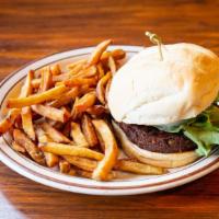 Bill'S Veggie Burger · Veggie Burger Patty, Lettuce, Tomato, Onion & Pickle with a side of French Fries.